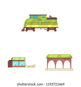 Isolated object of train and station icon. Collection of train and ticket stock symbol for web.