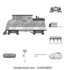 Isolated object of train and station icon. Set of train and ticket stock symbol for web.