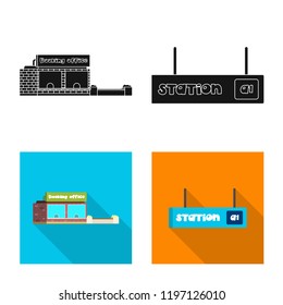 Isolated object of train and station icon. Set of train and ticket vector icon for stock.