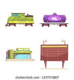Isolated object of train and station icon. Set of train and ticket stock symbol for web.
