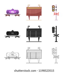 Isolated object of train and station icon. Collection of train and ticket vector icon for stock.