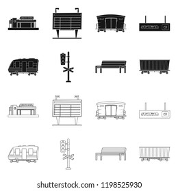 Isolated object of train and station icon. Set of train and ticket stock symbol for web.