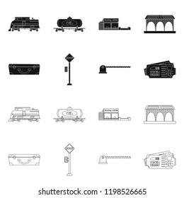 Isolated object of train and station icon. Set of train and ticket vector icon for stock.