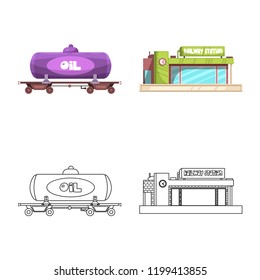 Isolated object of train and station icon. Set of train and ticket stock vector illustration.