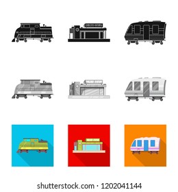 Isolated object of train and station icon. Collection of train and ticket stock vector illustration.
