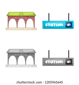 Isolated object of train and station icon. Set of train and ticket vector icon for stock.