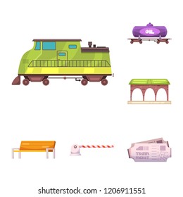 Isolated object of train and station icon. Set of train and ticket stock vector illustration.