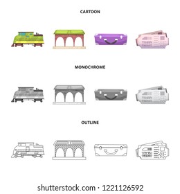 Isolated object of train and station icon. Collection of train and ticket vector icon for stock.