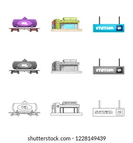 Isolated object of train and station icon. Set of train and ticket stock symbol for web.