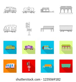 Isolated object of train and station icon. Collection of train and ticket vector icon for stock.
