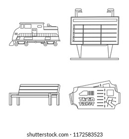 Isolated object of train and station logo. Collection of train and ticket vector icon for stock.