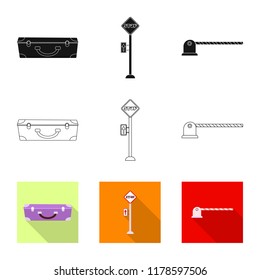 Isolated object of train and station logo. Collection of train and ticket stock vector illustration.