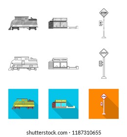 Isolated object of train and station logo. Set of train and ticket stock symbol for web.