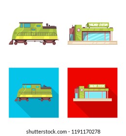 Isolated object of train and station logo. Collection of train and ticket vector icon for stock.