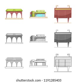 Isolated object of train and station logo. Collection of train and ticket stock vector illustration.