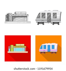 Isolated object of train and station logo. Set of train and ticket stock symbol for web.