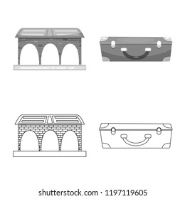 Isolated object of train and station logo. Collection of train and ticket vector icon for stock.