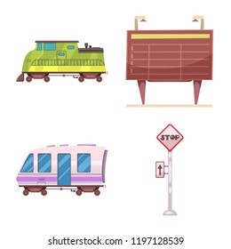 Isolated object of train and station logo. Set of train and ticket stock vector illustration.