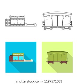Isolated object of train and station logo. Set of train and ticket stock vector illustration.