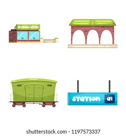 Isolated object of train and station logo. Collection of train and ticket stock vector illustration.