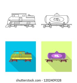 Isolated object of train and station logo. Collection of train and ticket vector icon for stock.