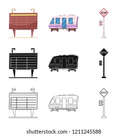Isolated object of train and station logo. Set of train and ticket stock vector illustration.