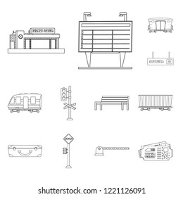 Isolated object of train and station logo. Set of train and ticket stock symbol for web.