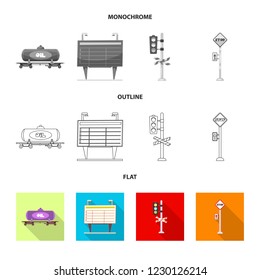 Isolated object of train and station logo. Collection of train and ticket vector icon for stock.