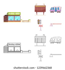 Isolated object of train and station logo. Collection of train and ticket vector icon for stock.