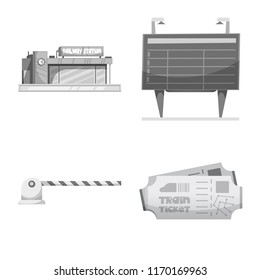 Isolated object of train and station sign. Collection of train and ticket stock symbol for web.