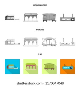 Isolated object of train and station sign. Collection of train and ticket vector icon for stock.
