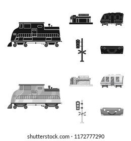 Isolated object of train and station sign. Set of train and ticket stock symbol for web.