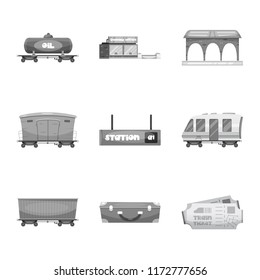 Isolated object of train and station sign. Set of train and ticket stock vector illustration.
