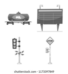 Isolated object of train and station sign. Collection of train and ticket vector icon for stock.