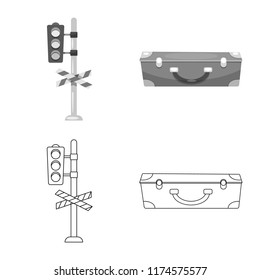Isolated object of train and station sign. Collection of train and ticket stock vector illustration.