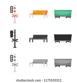 Isolated object of train and station sign. Set of train and ticket stock vector illustration.