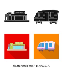Isolated object of train and station sign. Collection of train and ticket vector icon for stock.