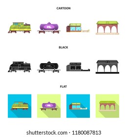 Isolated object of train and station sign. Set of train and ticket stock vector illustration.