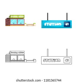 Isolated object of train and station sign. Set of train and ticket vector icon for stock.