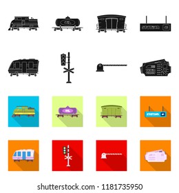 Isolated object of train and station sign. Set of train and ticket vector icon for stock.