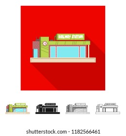 Isolated object of train and station sign. Set of train and ticket stock symbol for web.