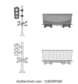 Isolated object of train and station sign. Set of train and ticket vector icon for stock.