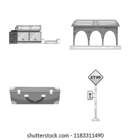 Isolated object of train and station sign. Collection of train and ticket stock vector illustration.