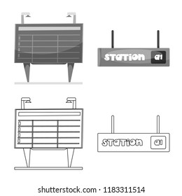 Isolated object of train and station sign. Collection of train and ticket stock vector illustration.