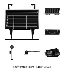 Isolated object of train and station sign. Set of train and ticket stock symbol for web.