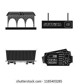 Isolated object of train and station sign. Set of train and ticket stock symbol for web.
