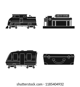 Isolated object of train and station sign. Collection of train and ticket stock vector illustration.