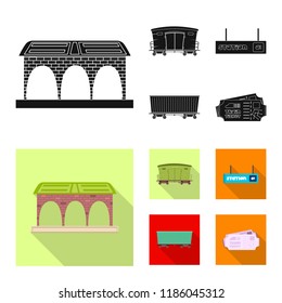 Isolated object of train and station sign. Set of train and ticket stock vector illustration.
