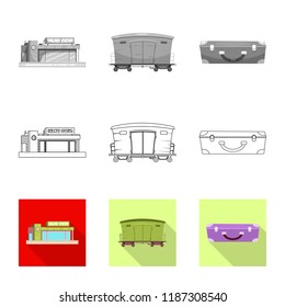 Isolated object of train and station sign. Set of train and ticket stock vector illustration.
