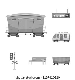 Isolated object of train and station sign. Collection of train and ticket vector icon for stock.
